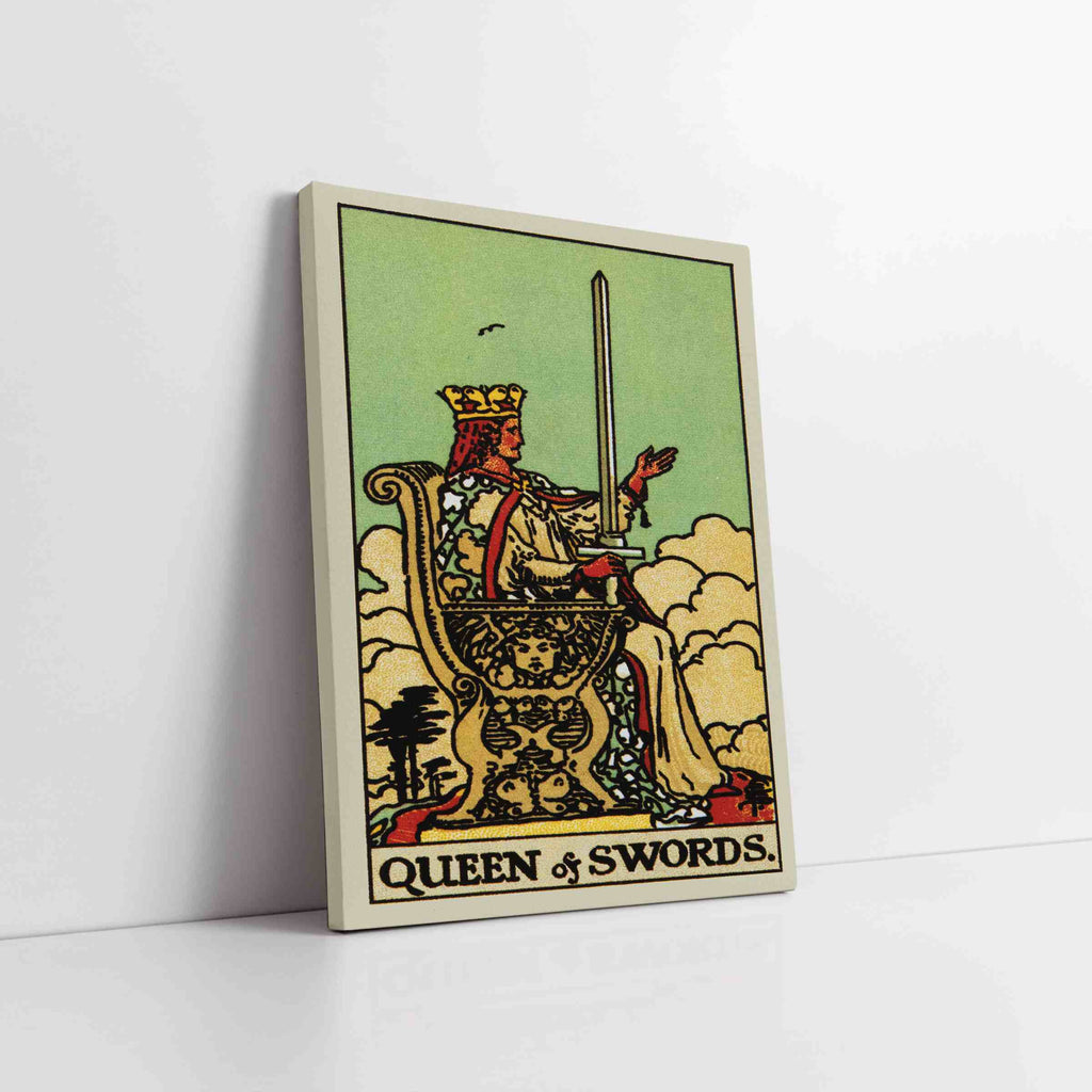 Queen of Swords Tarot Card Canvas Print | Canvas wall art print by Wall Nostalgia. Custom Canvas Prints, Made in Calgary, Canvas wall art canada, Tarot Cards Printing Canada, queen of swords Tarot Card Art Prints, Tarot Card canvas art, tarot card art, Tarot Cards Canada, Tarot Card Pictures, canvas prints Canada