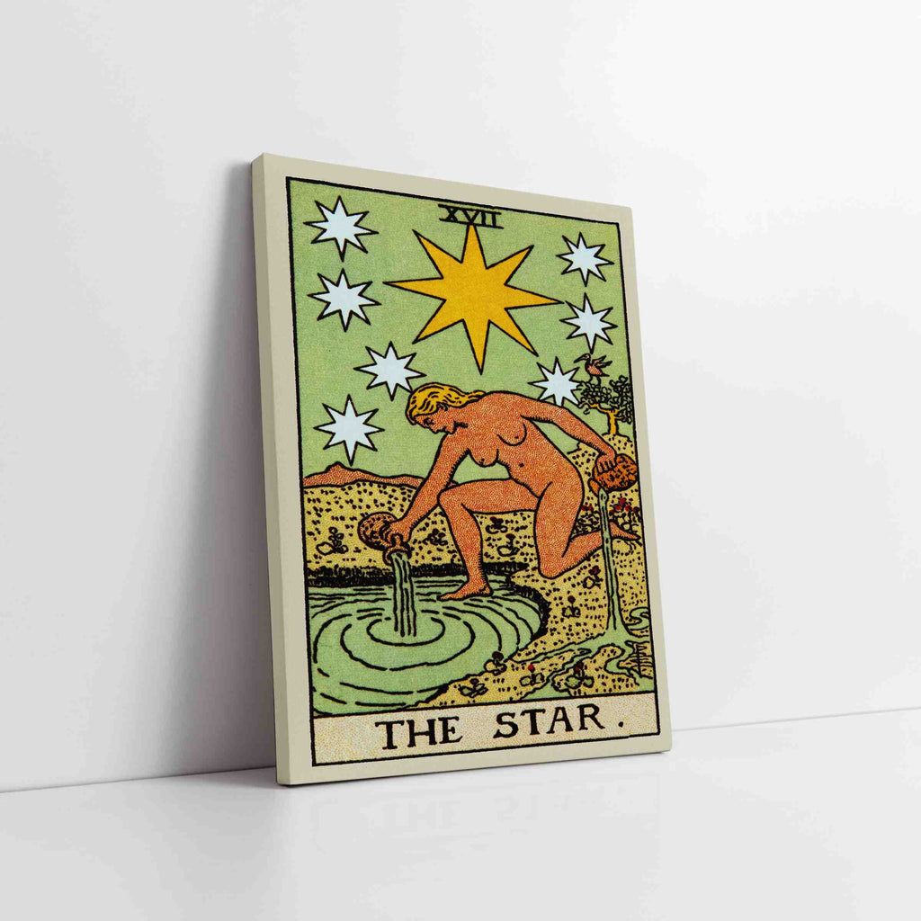 The Star Tarot Card Canvas Print | Canvas wall art prints by Wall Nostalgia. Custom canvas prints made in Calgary, canvas wall art canada, tarot cards printing Canada, the star tarot card art prints, the star tarot card canvas art, the star tarot card art, tarot cards canada, tarot card pictures, canvas prints Canada