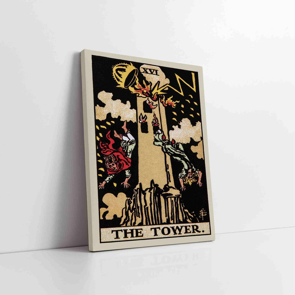 The Tower Tarot Card Canvas Print | Canvas wall art prints by Wall Nostalgia. Custom canvas prints made in Calgary, canvas wall art canada, tarot cards printing Canada, the tower tarot card art prints, the tower tarot card canvas art, tower tarot card art, tarot cards canada, tarot card pictures, canvas prints Canada