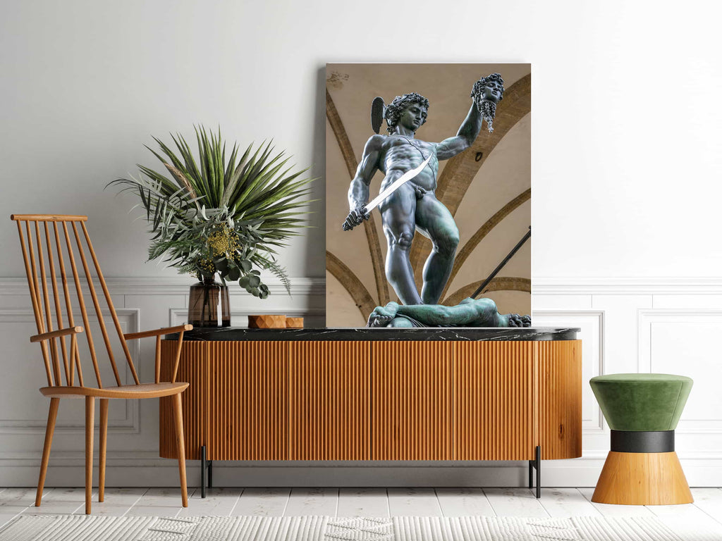 Perseus with Head of Medusa Canvas Wall Art Print | Canvas wall art print by Wall Nostalgia. Custom Canvas Prints, Made in Calgary, Canada, Large canvas prints, framed canvas prints, Perseus with Head of Medusa Canvas Wall Art Print, Greek Art Print, Greek Canvas Print, Greek God Art Print, Medusa Art Print, Modern Art