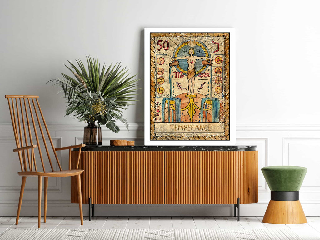 Temperance Tarot Card | Canvas wall art print by Wall Nostalgia. Custom Canvas Prints, Made in Calgary, Canada, Large canvas prints, framed canvas prints, Temperance Tarot Card Canvas Print | Tarot Print, Tarot Card Print, Tarot Card Wall Art, Temperance Tarot Print, Temperance Tarot, Tarot Art Prints, Temperance Tarot
