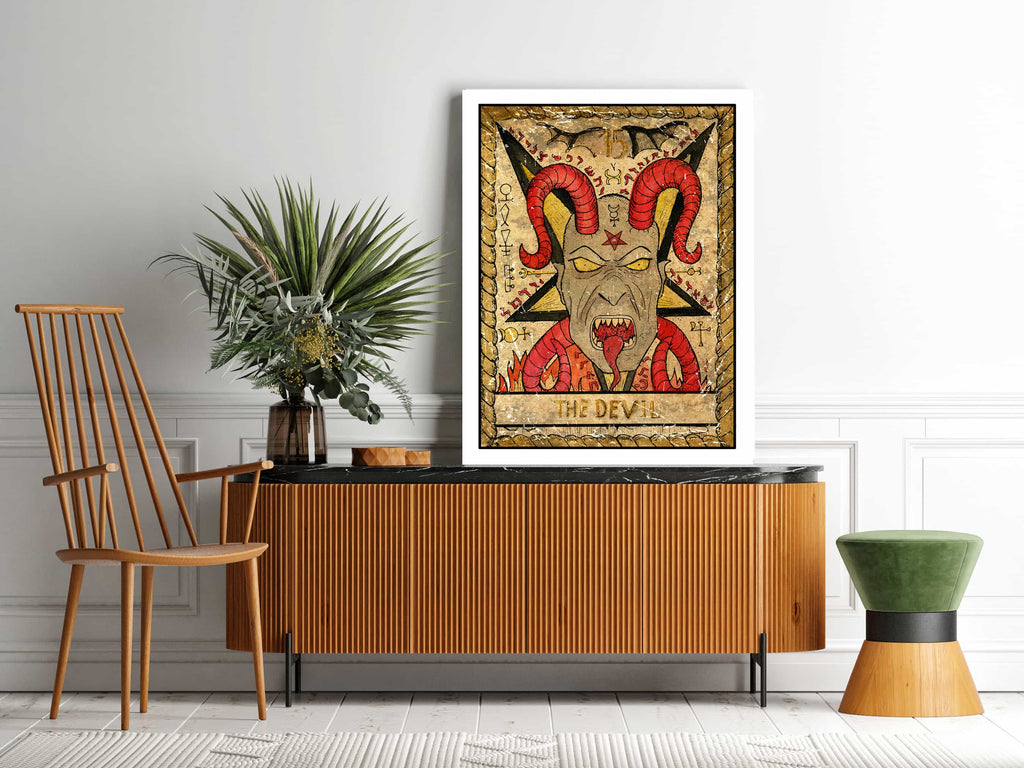 The Devil Tarot Card Canvas Print, Tarot Canvas Wall Art Prints Canada | Canvas wall art print by Wall Nostalgia. Custom Canvas Prints, Made in Calgary Large canvas prints, Devil Tarot Card Canvas Print, Tarot Card Print, Tarot Card Art, Tarot Card Art, Devil Tarot, Devil Tarot Card Art Prints, Tarot Print Devil, Tarot