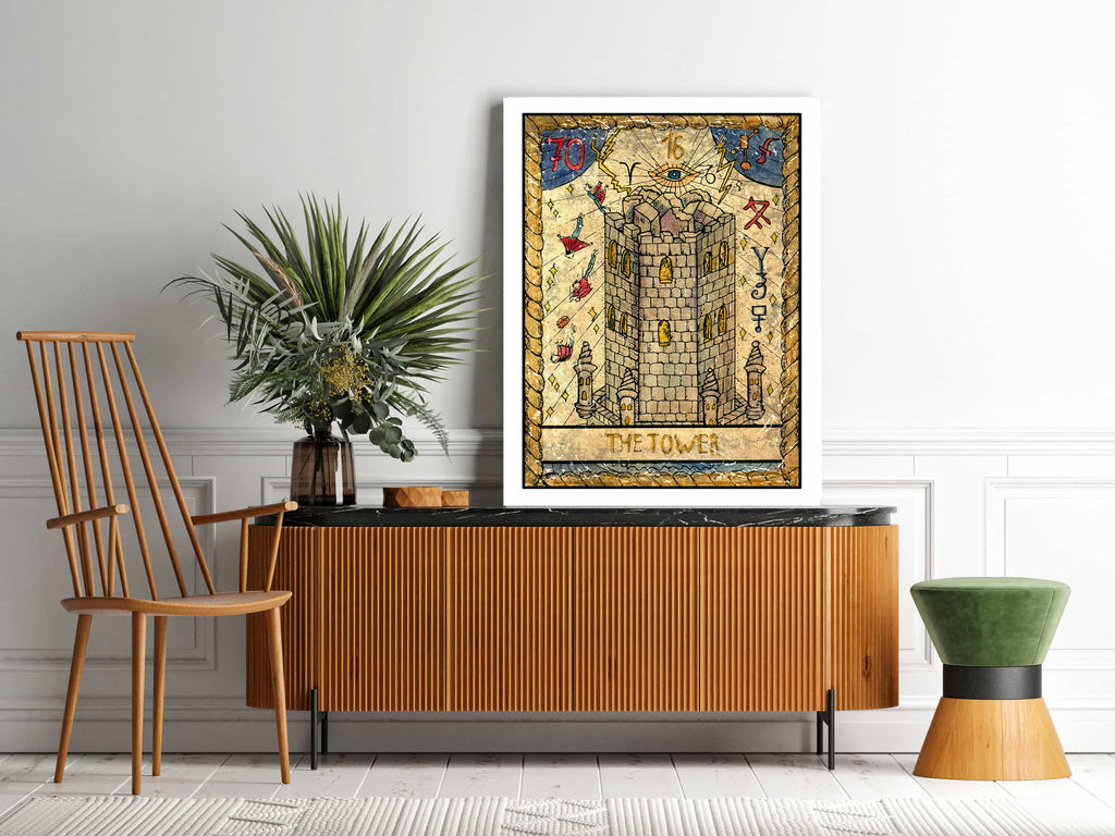 The Tower Tarot Card Canvas Wall Art Print | Canvas wall art print by Wall Nostalgia. Custom Canvas Prints, Made in Calgary, Canada, Large canvas prints, framed canvas prints, Tower Tarot Card Canvas Print | Tarot Print, Tarot Card Wall Art, Tarot Card Art Print, Tarot Card Canvas Art. Tower Tarot Card Canvas Art Print