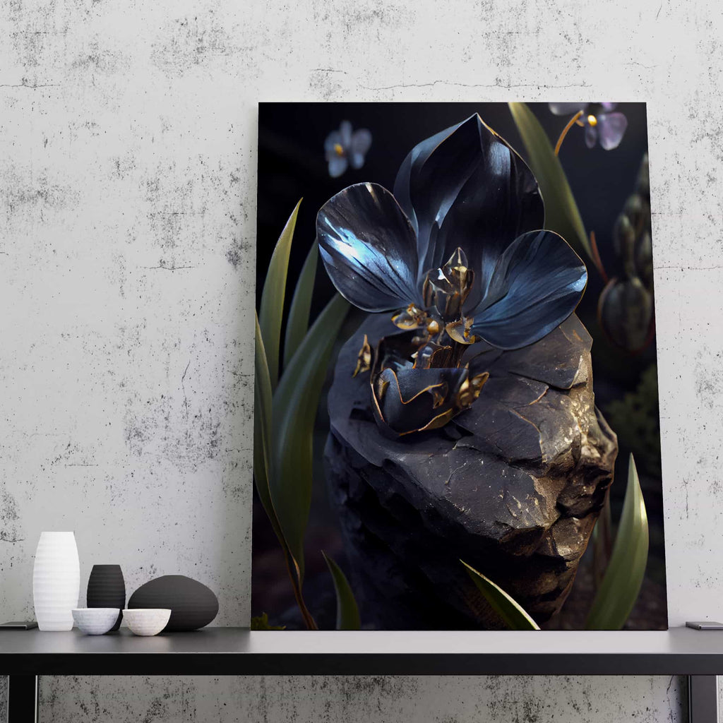 Black Orchid Canvas Wall Art Print | Canvas wall art print by Wall Nostalgia. Custom Canvas Prints, Made in Calgary, Canada | Large canvas prints, Black Orchid Canvas Print, Orchid Art Print, Orchid Canvas Wall Art, Flower Wall Art Print, Black flower art, Black Flower Print, Modern Art Print, Canvas art prints Canada