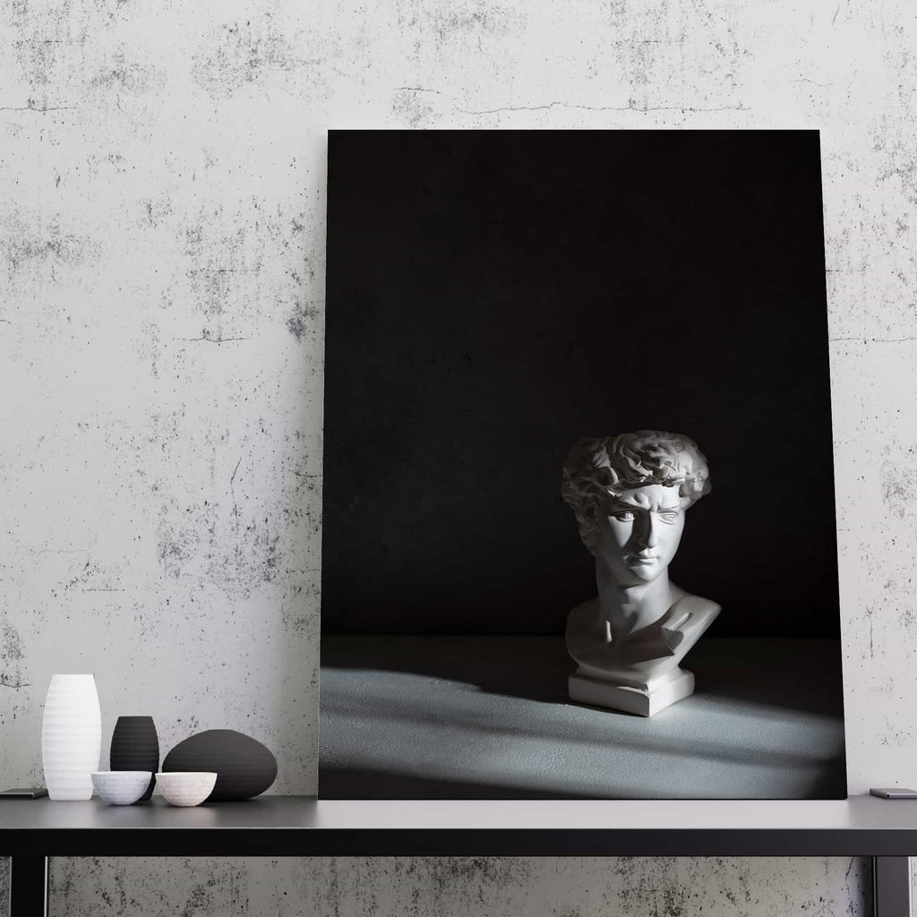 David Statue Print | Canvas wall art print by Wall Nostalgia. Custom Canvas Prints, Made in Calgary, Canada | Large canvas prints, framed canvas prints, Marble Statue Head Canvas Print, Roman Canvas Wall Art, Roman Print, Statue Wall Art, Statue Print, David Michelangelo Print, David Statue Canvas Wall Art Print Marble