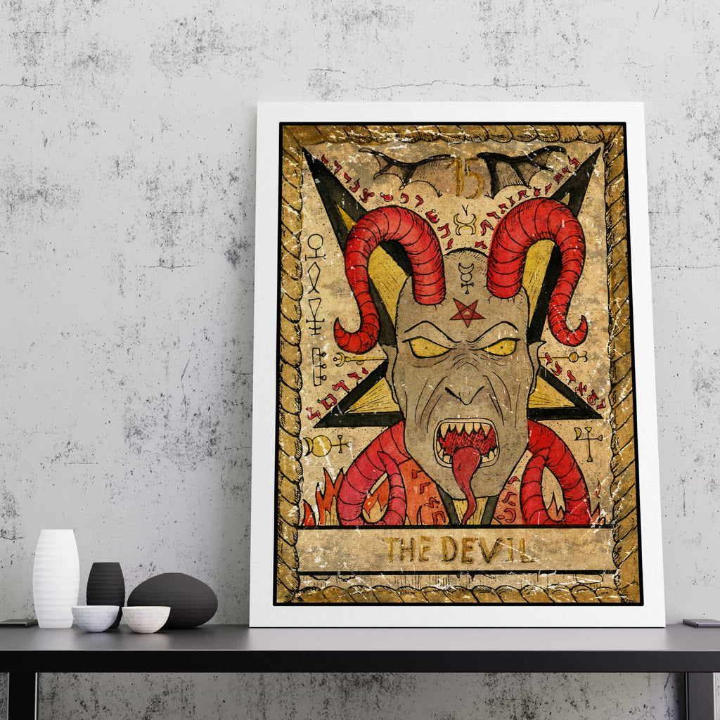 The Devil Tarot Card Canvas Print, Tarot Canvas Wall Art Prints Canada | Canvas wall art print by Wall Nostalgia. Custom Canvas Prints, Made in Calgary Large canvas prints, Devil Tarot Card Canvas Print, Tarot Card Print, Tarot Card Art, Tarot Card Art, Devil Tarot, Devil Tarot Card Art Prints, Tarot Print Devil, Tarot