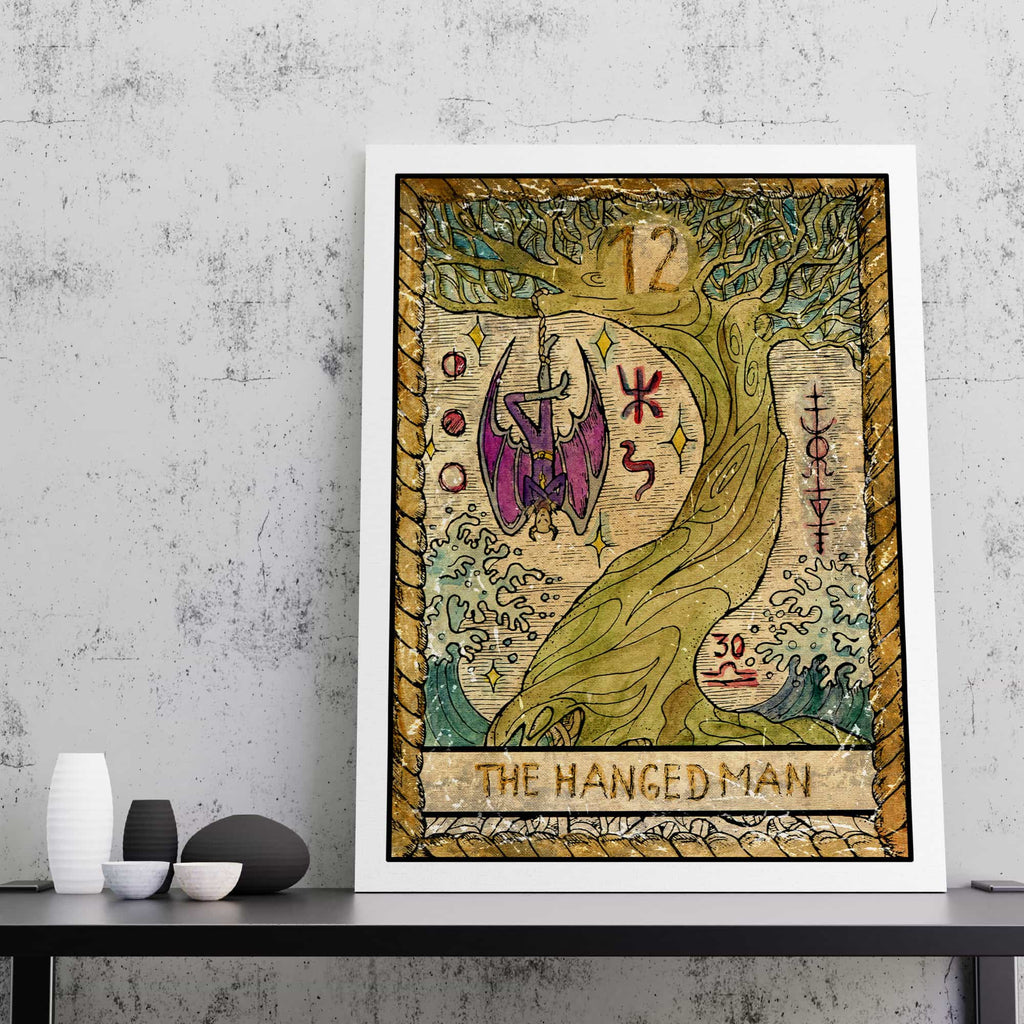 The Hanged Man Tarot Card Canvas Print | Canvas wall art print by Wall Nostalgia. Custom Canvas Prints, Made in Calgary, Canada | Large canvas prints, framed canvas prints, Hanged Man Tarot Card Canvas Art, Hanged Man Tarot Print, Tarot Card Print, Tarot Card Art, Hanged Man Tarot Card Wall Print, Tarot Card Wall Art