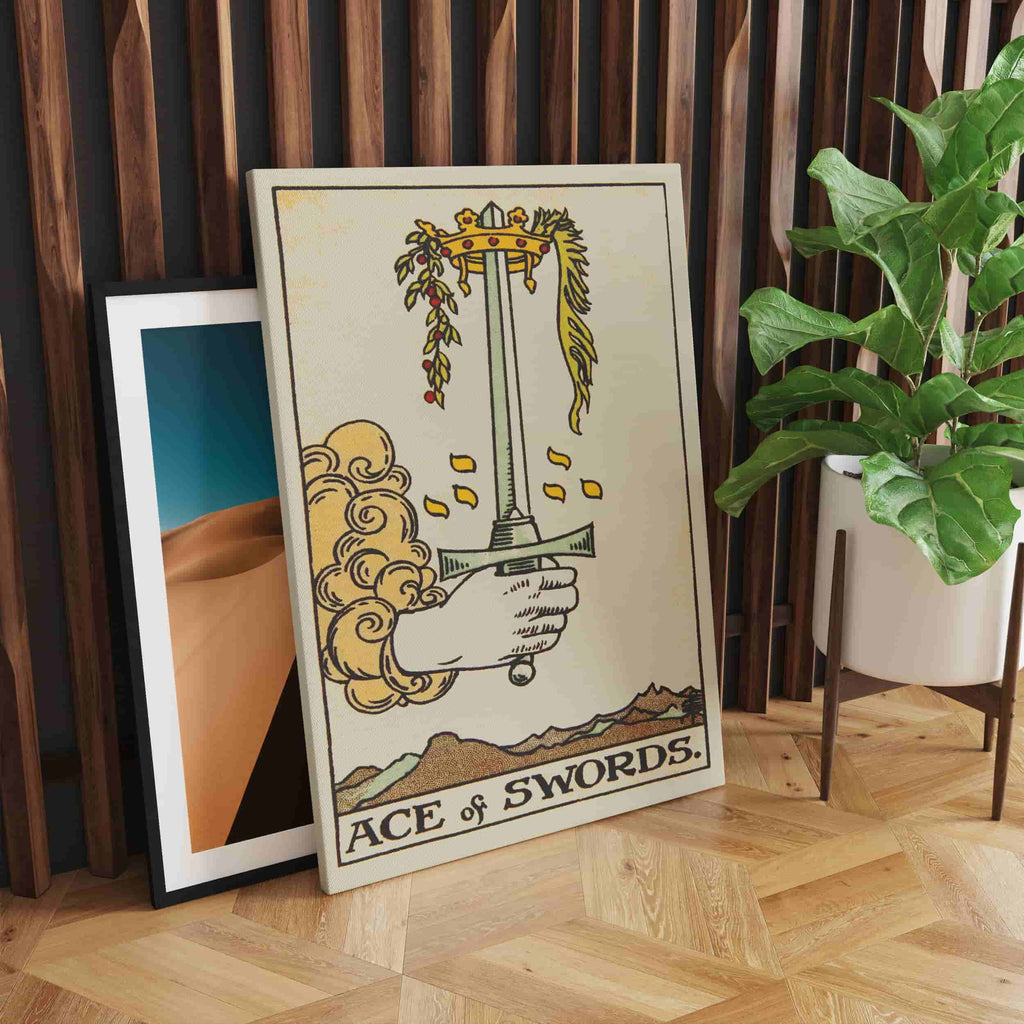 Ace of Swords Tarot Card Art Print | Canvas wall art print by Wall Nostalgia. Custom Canvas Prints, Made in Calgary, Canvas wall art canada, Tarot Cards Printing Canada, Tarot Card Art Prints, Tarot Card canvas art, tarot card art, Tarot Cards Canada, Tarot Card Pictures, canvas prints canada, Ace of Swords Tarot Card 