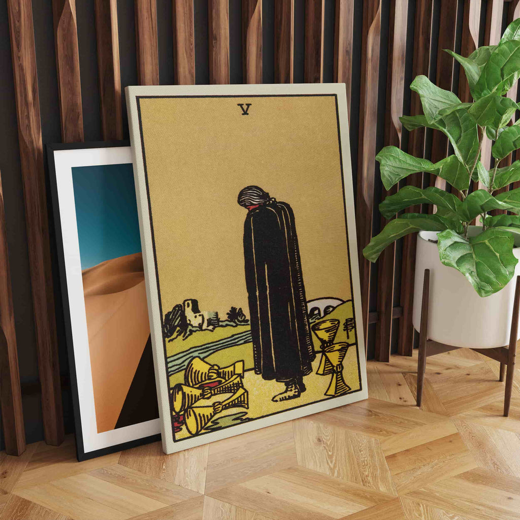 Five of Cups Tarot Art Print  | Canvas wall art print by Wall Nostalgia. Custom Canvas Prints, Made in Calgary, Canvas wall art canada, Tarot Cards Printing Canada, Tarot Card Art Prints, Tarot Card canvas art, tarot card art, Tarot Cards Canada, Tarot Card Pictures, canvas prints canada, Five of Cups Tarot Card Art