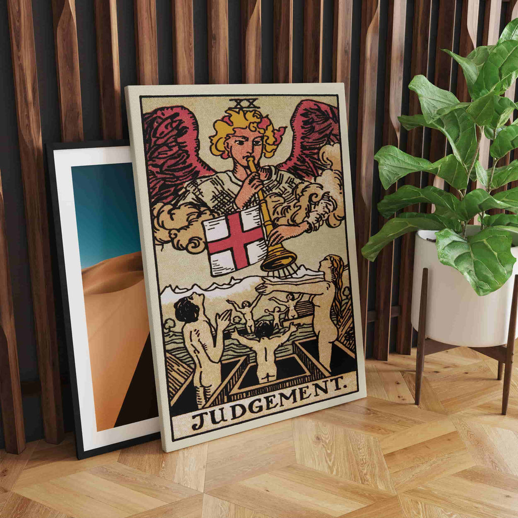 Judgement Tarot Card Art Print | Canvas wall art print by Wall Nostalgia. Custom Canvas Prints, Made in Calgary, Canvas wall art canada, Tarot Cards Printing Canada, Judgement Tarot Card Art Prints, Judgement Tarot Card canvas art, judgement tarot card art, Tarot Cards Canada, Tarot Card Pictures, canvas prints Canada