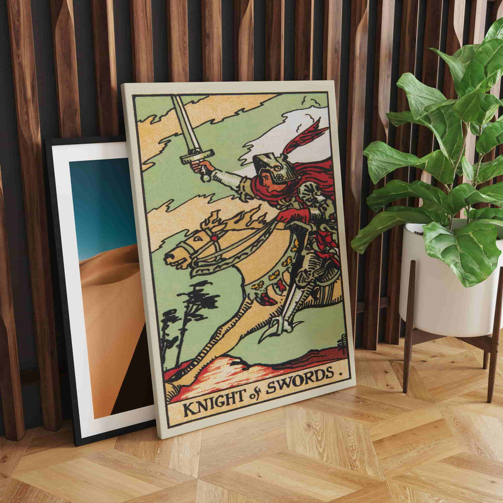 Knight of Swords Tarot Card Art Print  | Canvas wall art print by Wall Nostalgia. Custom Canvas Prints, Made in Calgary, Canvas wall art canada, Tarot Cards Printing Canada, Knight of Swords Tarot Card Art Prints, Tarot Card canvas art, tarot card art, Tarot Cards Canada, Tarot Card Pictures, canvas prints Canada