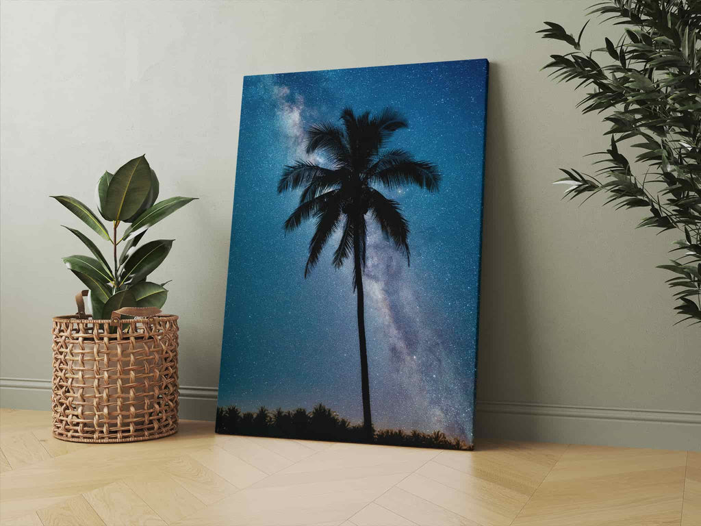 Night Sky Palm Tree Canvas Art Prints | Canvas wall art print by Wall Nostalgia. Custom Canvas Prints, Made in Calgary, Canada | Large canvas prints, framed canvas prints, Palm Tree Canvas Print | Palm Tree Print, Palm Tree Wall Art, Palm Tree Art Print, Palm Tree Wall Decor, Palm Tree Art, Palm Tree Canvas Art, Canvas