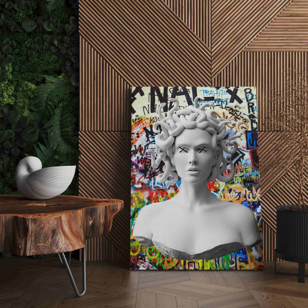Medusa Canvas Wall Art Print | Canvas wall art print by Wall Nostalgia. Made in Calgary, Canada | Graffiti art print, Graffiti canvas art, graffiti canvas print, Medusa print, medusa wall art, medusa canvas art, medusa canvas print, trendy wall art canada, canvas wall art canada, canvas prints canada, mythological art