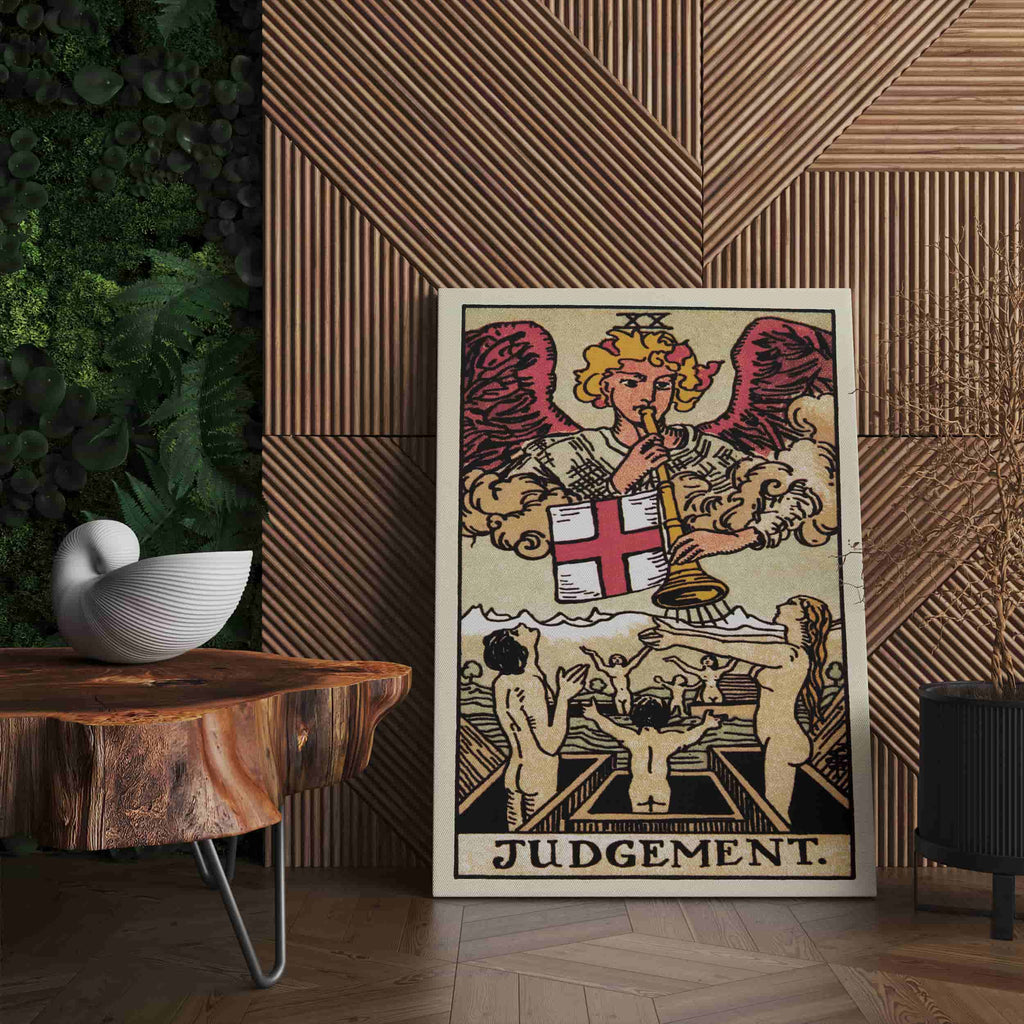 Judgement Tarot Card Art Print | Canvas wall art print by Wall Nostalgia. Custom Canvas Prints, Made in Calgary, Canvas wall art canada, Tarot Cards Printing Canada, Judgement Tarot Card Art Prints, Judgement Tarot Card canvas art, judgement tarot card art, Tarot Cards Canada, Tarot Card Pictures, canvas prints Canada