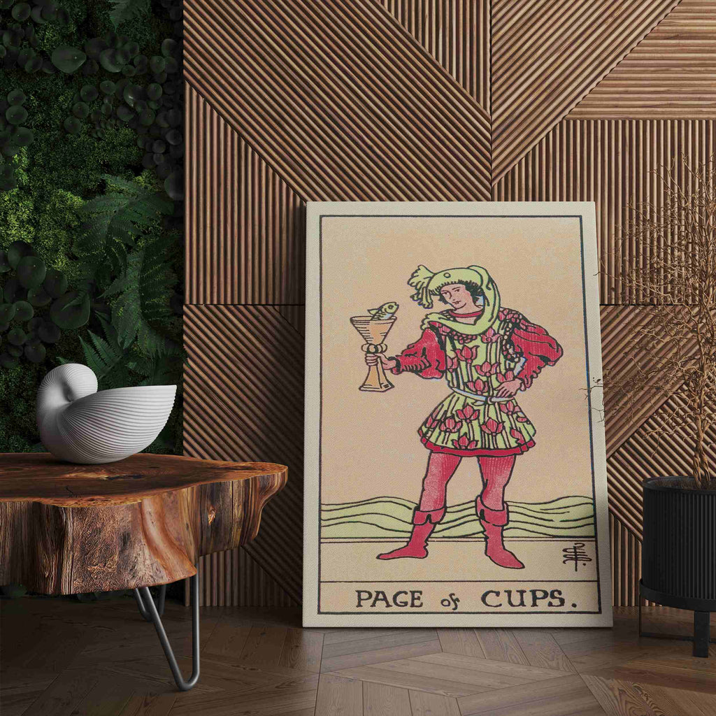 Page of Cups Tarot Card Canvas Print | Canvas wall art print by Wall Nostalgia. Custom Canvas Prints, Made in Calgary, Canvas wall art canada, Tarot Cards Printing Canada, Tarot Card Art Prints, Tarot Card canvas art, Page of Cups tarot card art, Page of Cups Tarot Card Canada, Tarot Card Pictures, canvas prints Canada