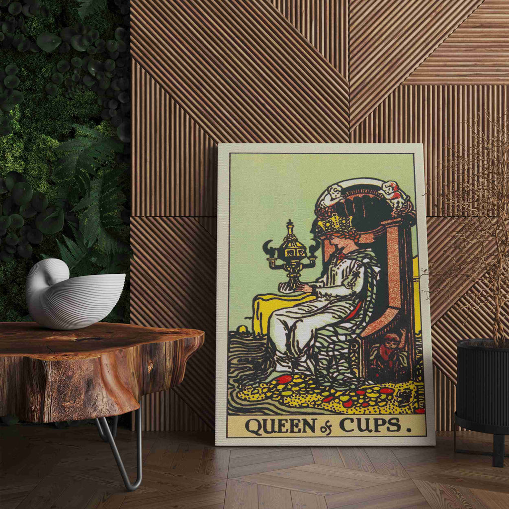 Queen of Cups Tarot Card Canvas Print | Canvas wall art print by Wall Nostalgia. Custom Canvas Prints, Made in Calgary, Canvas wall art canada, Tarot Cards Printing Canada, Tarot Card Art Prints, Tarot Card canvas art, queen of cups tarot card art, Tarot Cards Canada, Tarot Card Pictures, canvas prints Canada