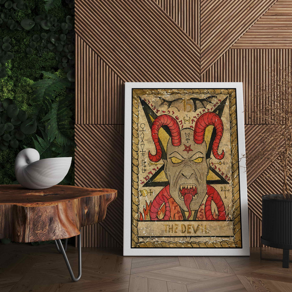 The Devil Tarot Card Canvas Print, Tarot Canvas Wall Art Prints Canada | Canvas wall art print by Wall Nostalgia. Custom Canvas Prints, Made in Calgary Large canvas prints, Devil Tarot Card Canvas Print, Tarot Card Print, Tarot Card Art, Tarot Card Art, Devil Tarot, Devil Tarot Card Art Prints, Tarot Print Devil, Tarot