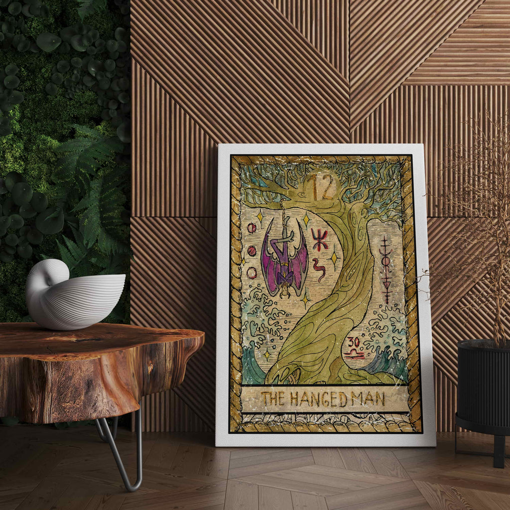 The Hanged Man Tarot Card Canvas Print | Canvas wall art print by Wall Nostalgia. Custom Canvas Prints, Made in Calgary, Canada | Large canvas prints, framed canvas prints, Hanged Man Tarot Card Canvas Art, Hanged Man Tarot Print, Tarot Card Print, Tarot Card Art, Hanged Man Tarot Card Wall Print, Tarot Card Wall Art