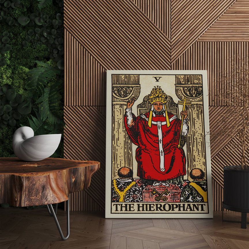 The Hierophant Tarot Card Canvas Print | Canvas wall art prints by Wall Nostalgia. Custom canvas prints made in Calgary, canvas wall art canada, tarot cards printing Canada, the hierophant tarot card art prints, tarot card canvas art, tarot card art, tarot cards canada, tarot card pictures, canvas prints Canada 