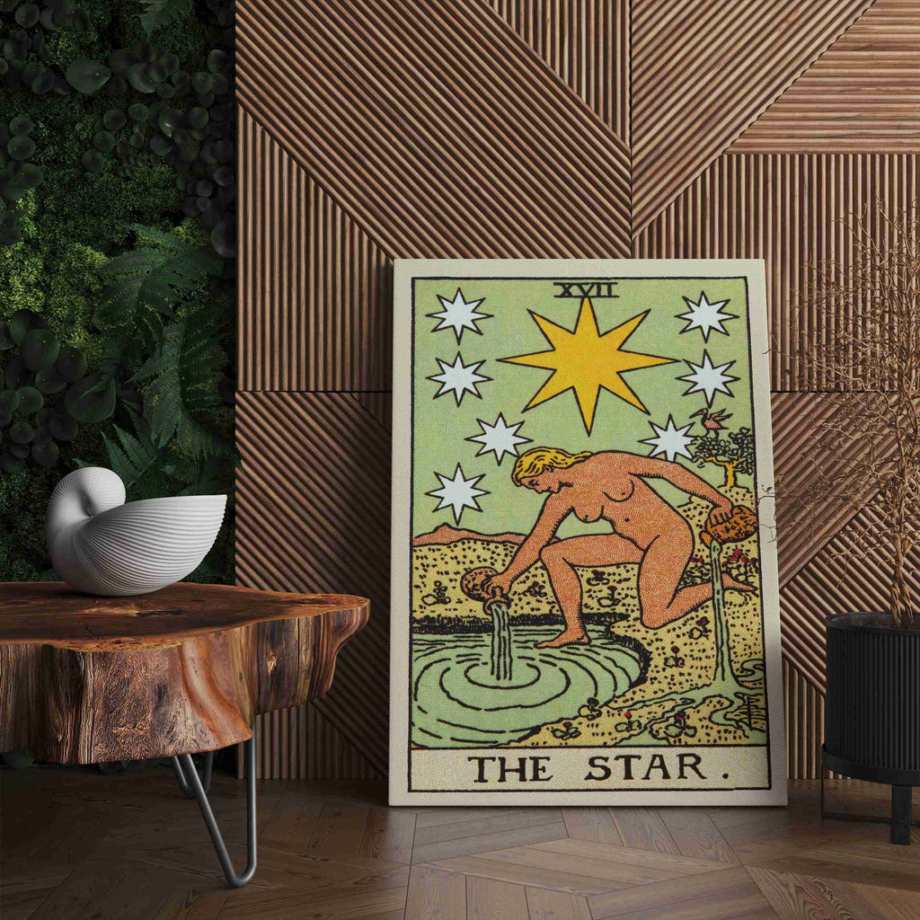 The Star Tarot Card Canvas Print | Canvas wall art prints by Wall Nostalgia. Custom canvas prints made in Calgary, canvas wall art canada, tarot cards printing Canada, the star tarot card art prints, the star tarot card canvas art, the star tarot card art, tarot cards canada, tarot card pictures, canvas prints Canada