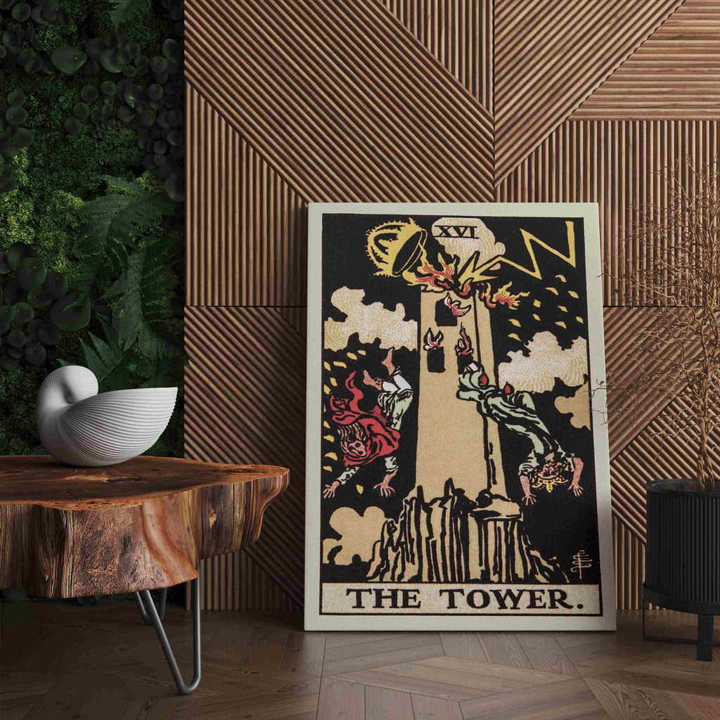 The Tower Tarot Card Canvas Print | Canvas wall art prints by Wall Nostalgia. Custom canvas prints made in Calgary, canvas wall art canada, tarot cards printing Canada, the tower tarot card art prints, the tower tarot card canvas art, tower tarot card art, tarot cards canada, tarot card pictures, canvas prints Canada