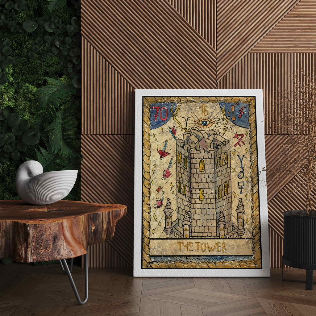 The Tower Tarot Card Canvas Wall Art Print | Canvas wall art print by Wall Nostalgia. Custom Canvas Prints, Made in Calgary, Canada, Large canvas prints, framed canvas prints, Tower Tarot Card Canvas Print | Tarot Print, Tarot Card Wall Art, Tarot Card Art Print, Tarot Card Canvas Art. Tower Tarot Card Canvas Art Print