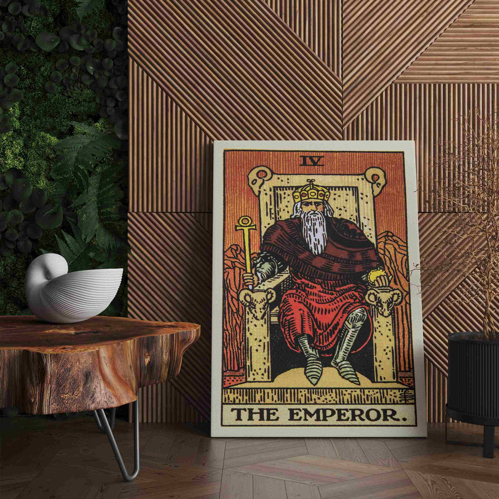The Emperor Tarot Card Canvas Print | Canvas wall art prints by Wall Nostalgia. Custom canvas prints made in Calgary, canvas wall art canada, tarot cards printing Canada, the emperor tarot card art prints, tarot card canvas art, the emperor tarot card art, tarot cards canada, tarot card pictures, canvas prints Canada