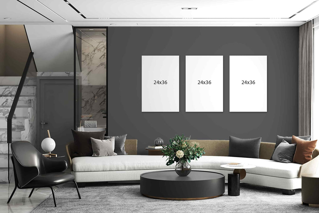 This gallery wall package of custom canvas photo prints is made up of three 24x36 custom photo prints and all of them laid out create a symmetrical gallery wall display. Wall Nostalgia is a Canadian custom canvas printer and can create custom gallery wall layouts and ideas quickly and easily. Canvas photo prints take 1-2 days to produce and ship anywhere in North America for free. Create your own gallery wall layout today or choose from our various gallery wall ideas and gallery wall layouts.