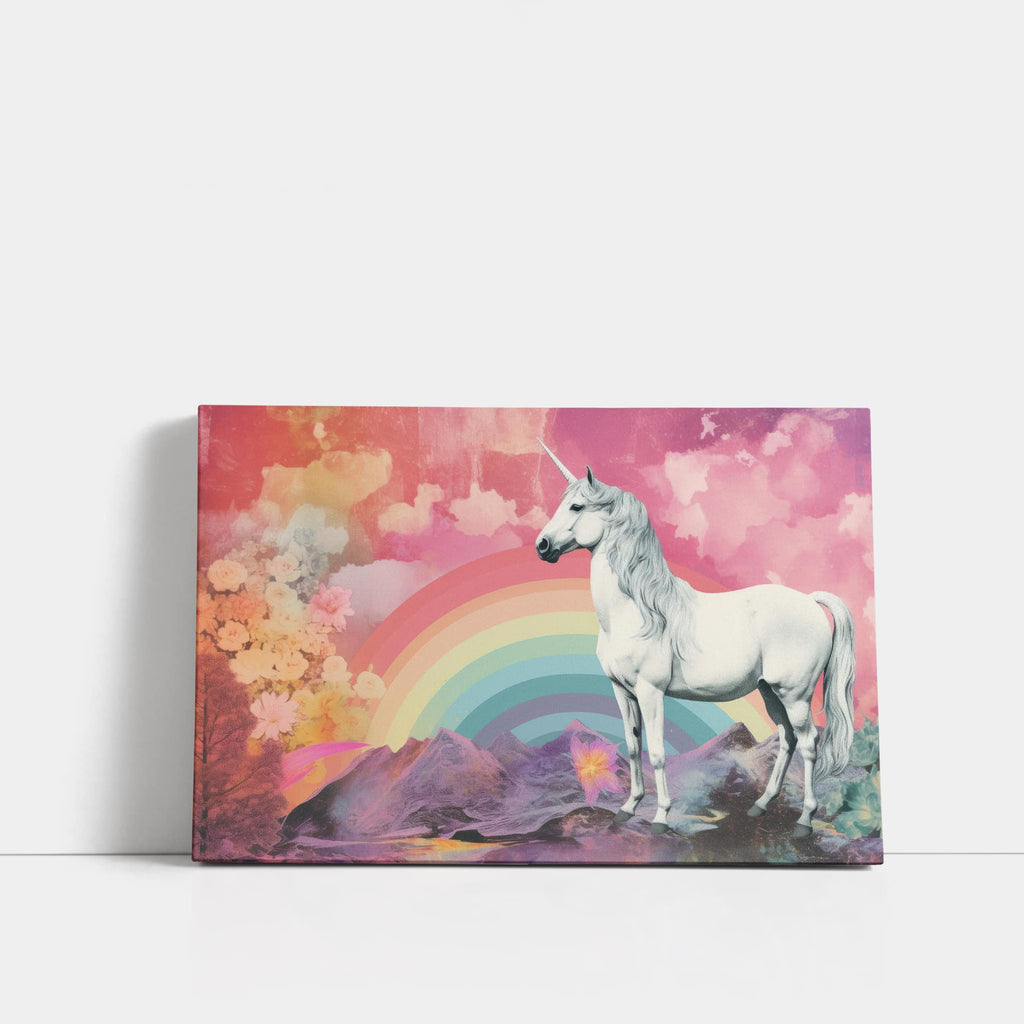 Magical Unicorn Rainbow Art Print, Girls Bedroom Art, Whimsical Dreamy Art, Pink Coquette Wall Art, Rainbow Girly Bedroom Art, Preppy Art