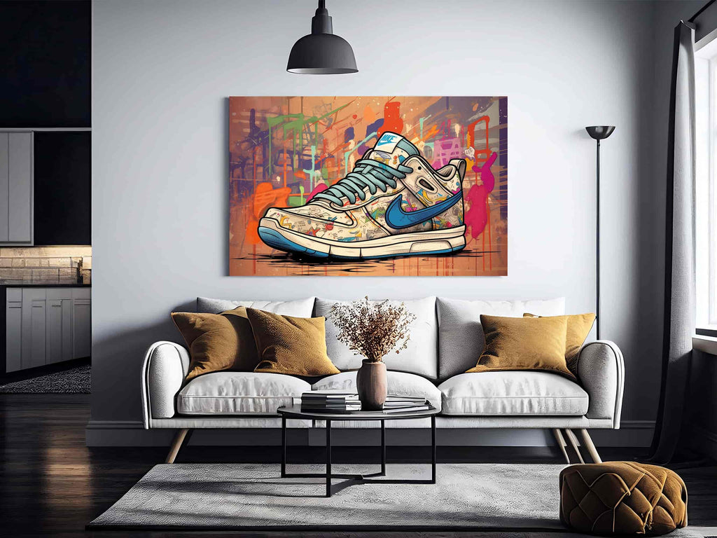 Graffiti Sneaker Canvas Print | Canvas wall art print by Wall Nostalgia. Custom Canvas Prints, Made in Calgary, Canada | Large canvas prints, canvas prints, graffiti wall art canvas, graffiti canvas art, sneaker canvas art, sneaker canvas painting, sneaker art prints, sneaker wall art, sneakerhead gifts, air jordans
