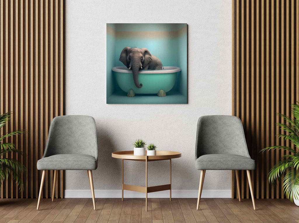 Elephant Canvas Wall Art Print | Canvas wall art print by Wall Nostalgia. Made in Calgary, Canada, canvas wall art canada, canvas prints canada, canvas art canada, Elephant Canvas Wall Art, Canvas Wall Art Bathroom, Kids bathroom art, Kids bathroom prints, Kids Bathroom Wall Art, Kids Toilet Art Funny, Bathroom Art