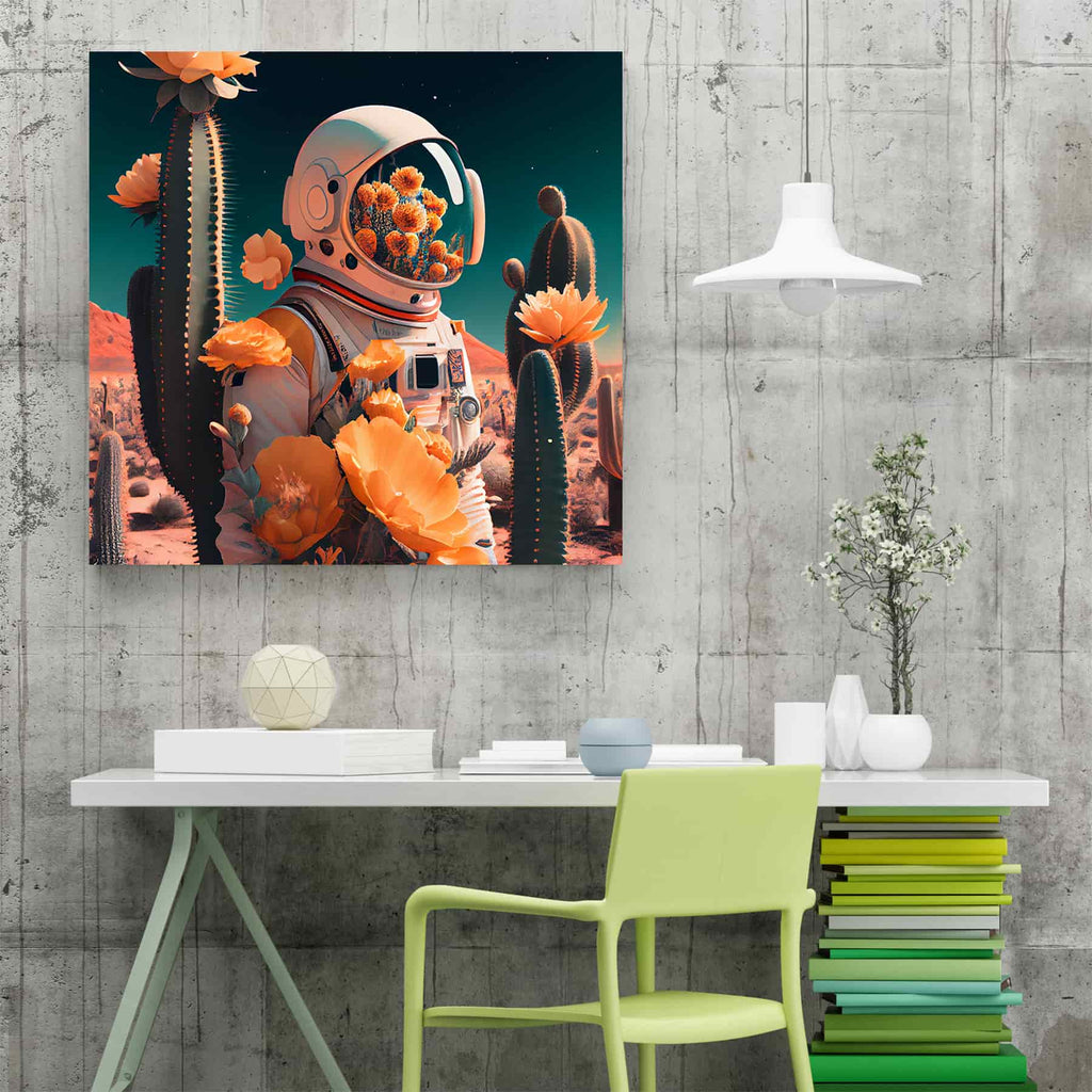 Retro Astronaut Print | Canvas wall art print by Wall Nostalgia. Custom Canvas Prints, Made in Calgary, Canada | Large canvas prints, canvas wall art canada, canvas prints canada, canvas art canada, Retro Wall art prints canada, Retro Astronaut wall art prints, trendy wall art prints canada, flower head wall art prints