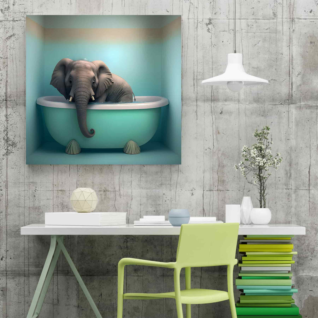 Elephant Canvas Wall Art Print | Canvas wall art print by Wall Nostalgia. Made in Calgary, Canada, canvas wall art canada, canvas prints canada, canvas art canada, Elephant Canvas Wall Art, Canvas Wall Art Bathroom, Kids bathroom art, Kids bathroom prints, Kids Bathroom Wall Art, Kids Toilet Art Funny, Bathroom Art