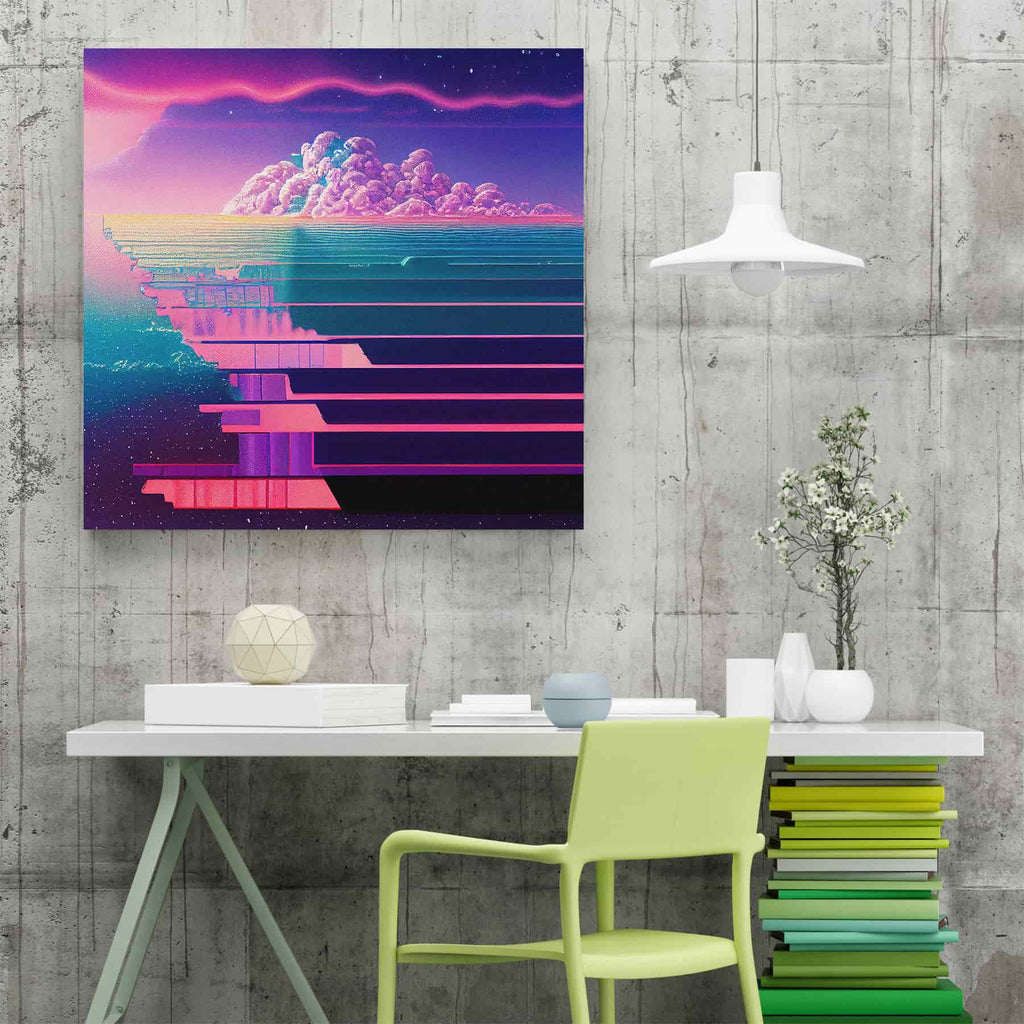 Dreams of Color Synthwave Print | Canvas wall art print by Wall Nostalgia. Custom Canvas Prints, Made in Calgary, Canada | Large canvas prints, canvas wall art canada, canvas prints canada, canvas art canada, synthwave aestehetic, retrowave art, retrowave aesthetic, vaporwave art, vaporwave aesthetic, retro wall art 