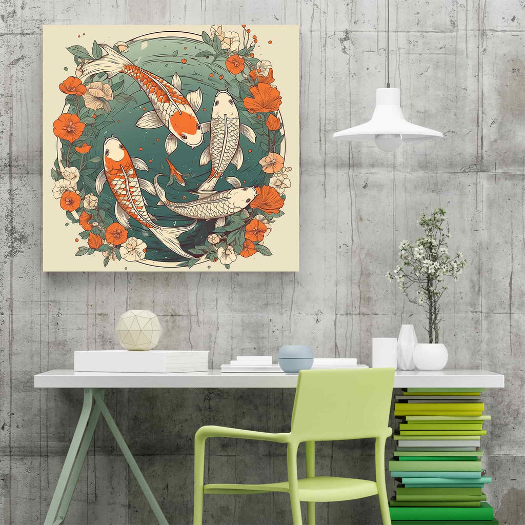 Koi Fish Print | Canvas wall art print by Wall Nostalgia. Custom Canvas Prints, Made in Calgary, Canada | Large canvas prints, canvas wall art canada, canvas prints canada, canvas art canada, Koi Fish Print | Koi Wall Art Canvas, Koi Art, Koi Canvas, Koi Wall Art, Koi Fish Painting, Japanese Koi Art, Japanese Wall Art
