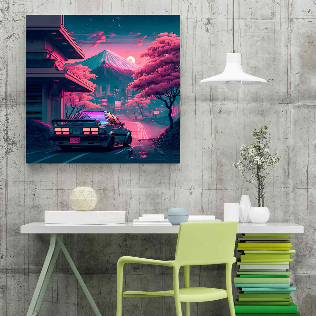 Synthwave Car Print | Canvas wall art print by Wall Nostalgia. Custom Canvas Prints, Made in Calgary, Canada | Large canvas prints, canvas wall art canada, canvas prints canada, canvas art canada, synthwave art, synthwave aestehetic, retrowave art, retrowave aesthetic, vaporwave art, vaporwave aesthetic, Synthwave car