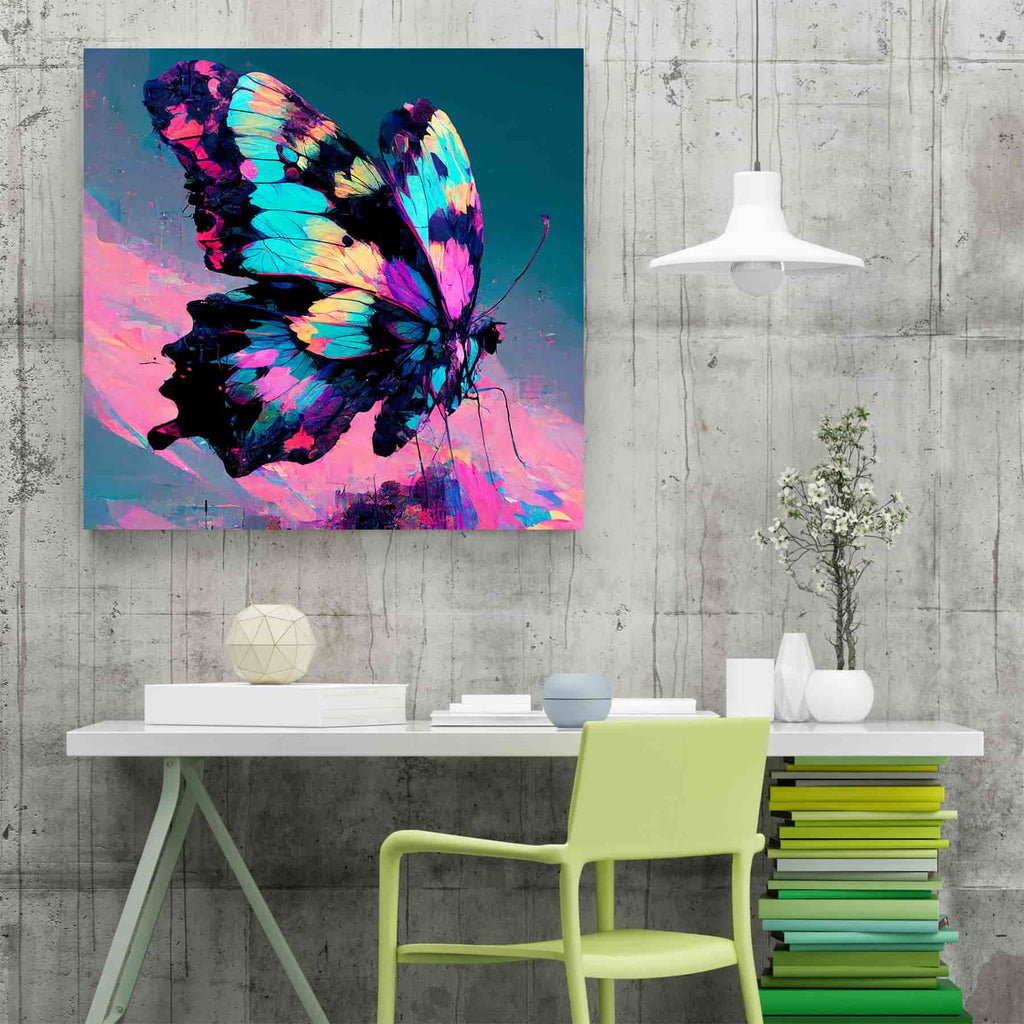 Dopamine Decor Butterfly Canvas Print | Canvas wall art print by Wall Nostalgia made in Calgary, Canada | Dopamine Decor Art, Maximalist Wall Art, Butterfly Neon Wall Art, Large canvas prints, canvas wall art canada, trendy canvas prints canada, colorful canvas art canada