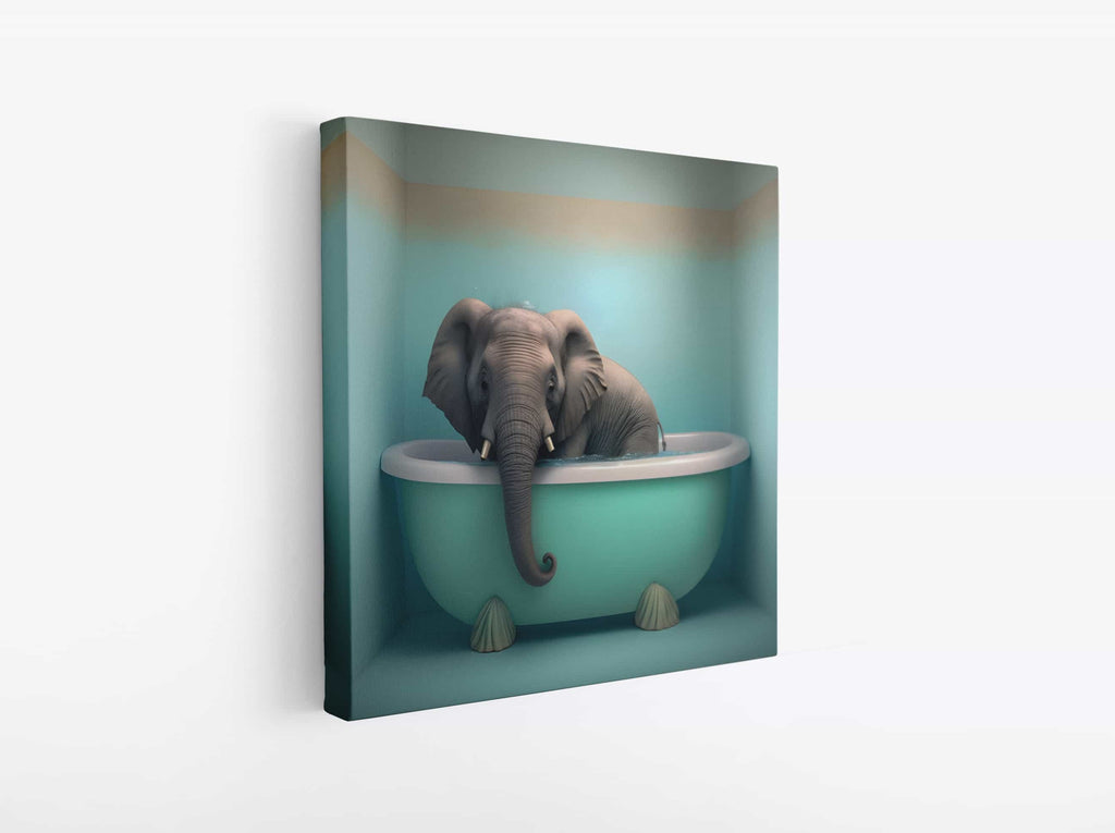 Elephant Canvas Wall Art Print | Canvas wall art print by Wall Nostalgia. Made in Calgary, Canada, canvas wall art canada, canvas prints canada, canvas art canada, Elephant Canvas Wall Art, Canvas Wall Art Bathroom, Kids bathroom art, Kids bathroom prints, Kids Bathroom Wall Art, Kids Toilet Art Funny, Bathroom Art