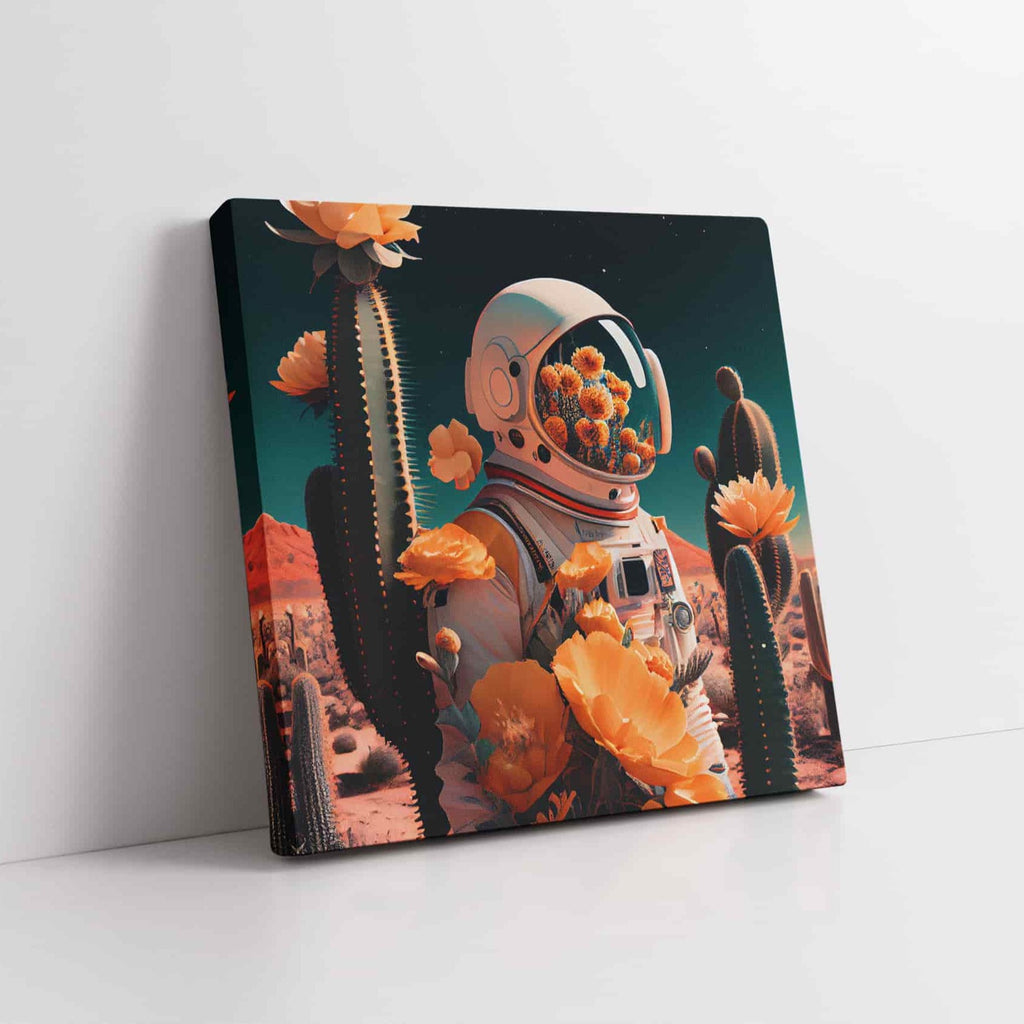 Retro Astronaut Print | Canvas wall art print by Wall Nostalgia. Custom Canvas Prints, Made in Calgary, Canada | Large canvas prints, canvas wall art canada, canvas prints canada, canvas art canada, Retro Wall art prints canada, Retro Astronaut wall art prints, trendy wall art prints canada, flower head wall art prints