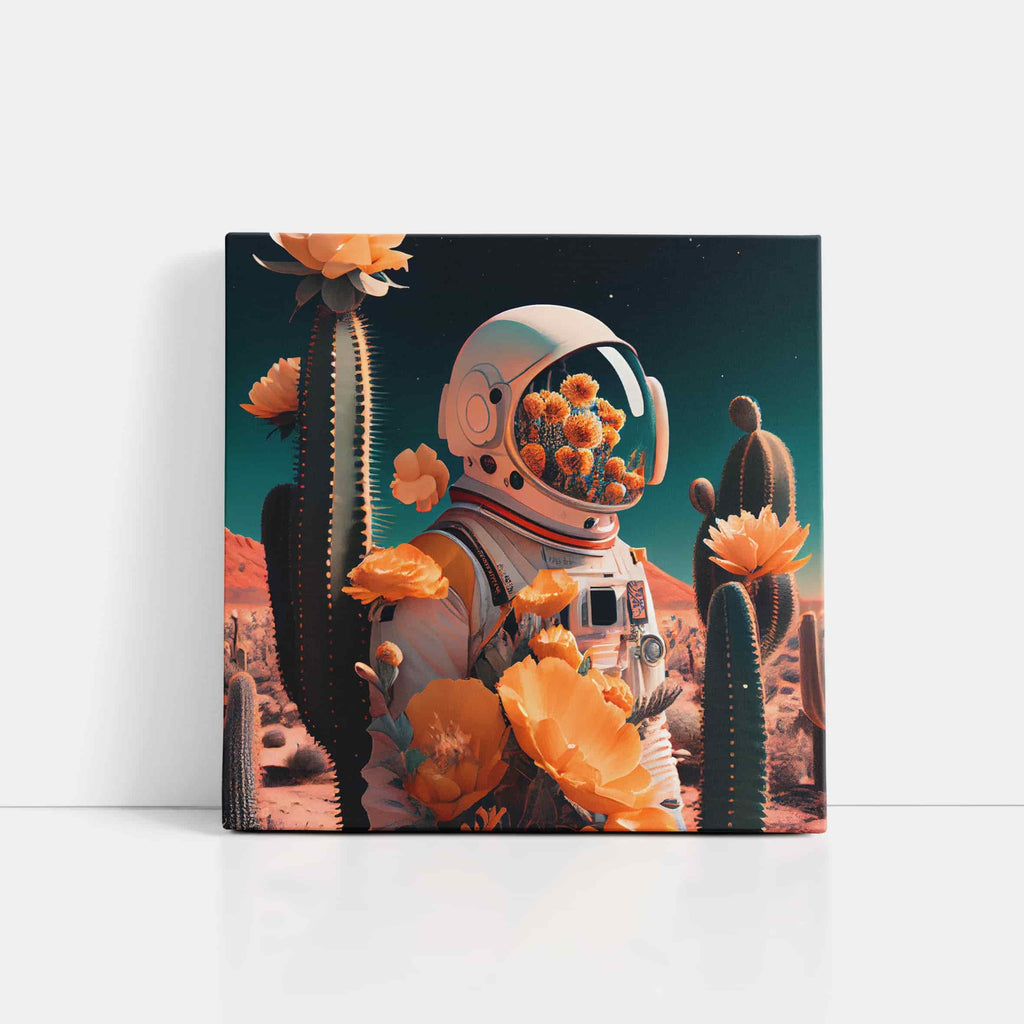 Retro Astronaut Print | Canvas wall art print by Wall Nostalgia. Custom Canvas Prints, Made in Calgary, Canada | Large canvas prints, canvas wall art canada, canvas prints canada, canvas art canada, Retro Wall art prints canada, Retro Astronaut wall art prints, trendy wall art prints canada, flower head wall art prints