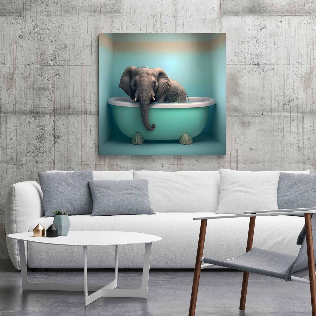 Elephant Canvas Wall Art Print | Canvas wall art print by Wall Nostalgia. Made in Calgary, Canada, canvas wall art canada, canvas prints canada, canvas art canada, Elephant Canvas Wall Art, Canvas Wall Art Bathroom, Kids bathroom art, Kids bathroom prints, Kids Bathroom Wall Art, Kids Toilet Art Funny, Bathroom Art
