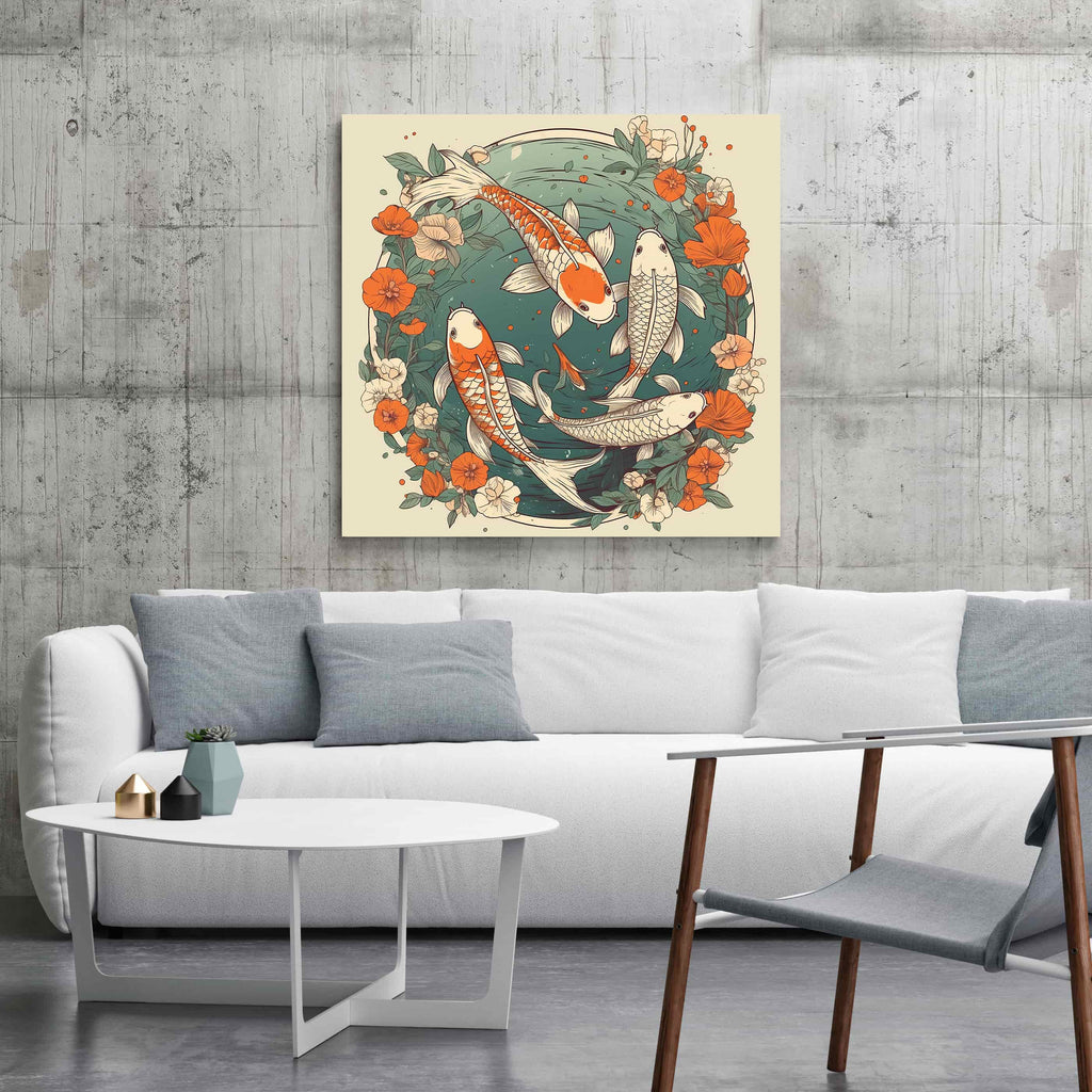 Koi Fish Print | Canvas wall art print by Wall Nostalgia. Custom Canvas Prints, Made in Calgary, Canada | Large canvas prints, canvas wall art canada, canvas prints canada, canvas art canada, Koi Fish Print | Koi Wall Art Canvas, Koi Art, Koi Canvas, Koi Wall Art, Koi Fish Painting, Japanese Koi Art, Japanese Wall Art