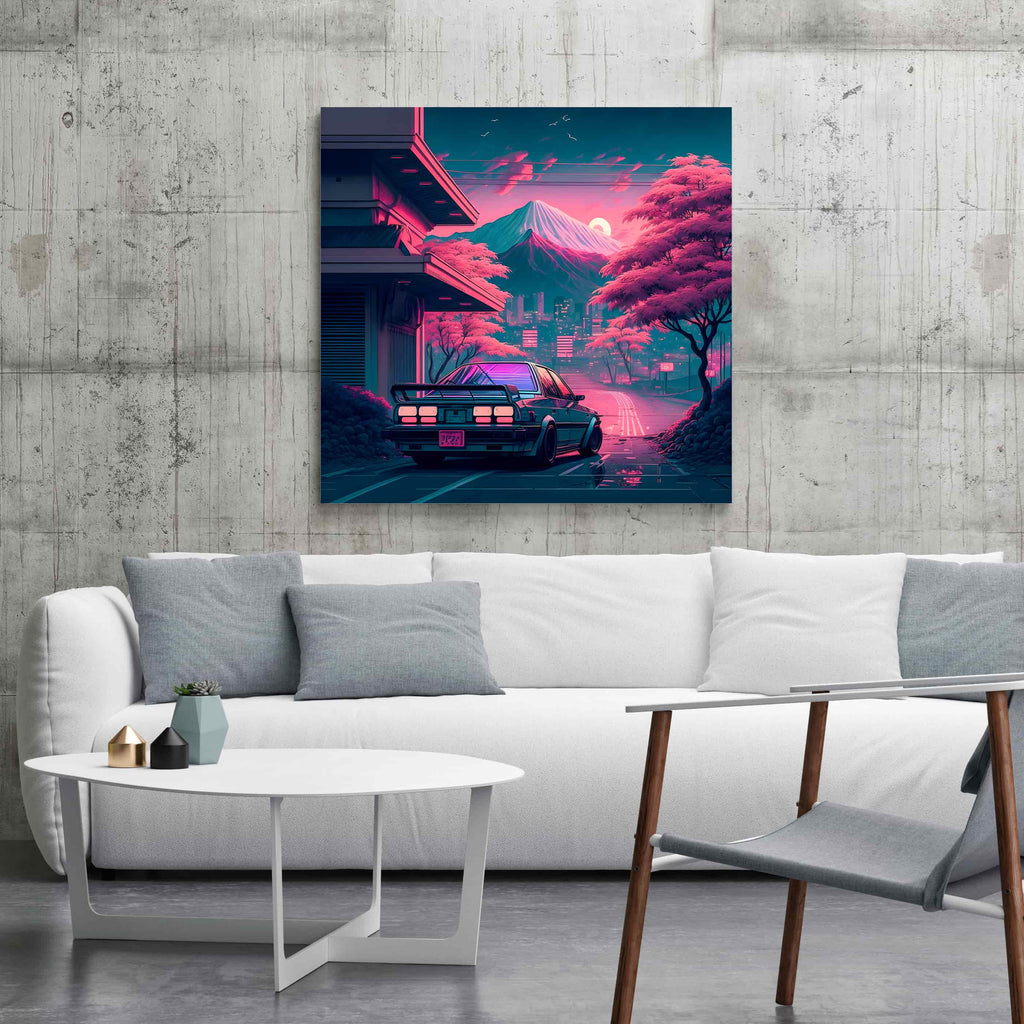 Synthwave Car Print | Canvas wall art print by Wall Nostalgia. Custom Canvas Prints, Made in Calgary, Canada | Large canvas prints, canvas wall art canada, canvas prints canada, canvas art canada, synthwave art, synthwave aestehetic, retrowave art, retrowave aesthetic, vaporwave art, vaporwave aesthetic, Synthwave car