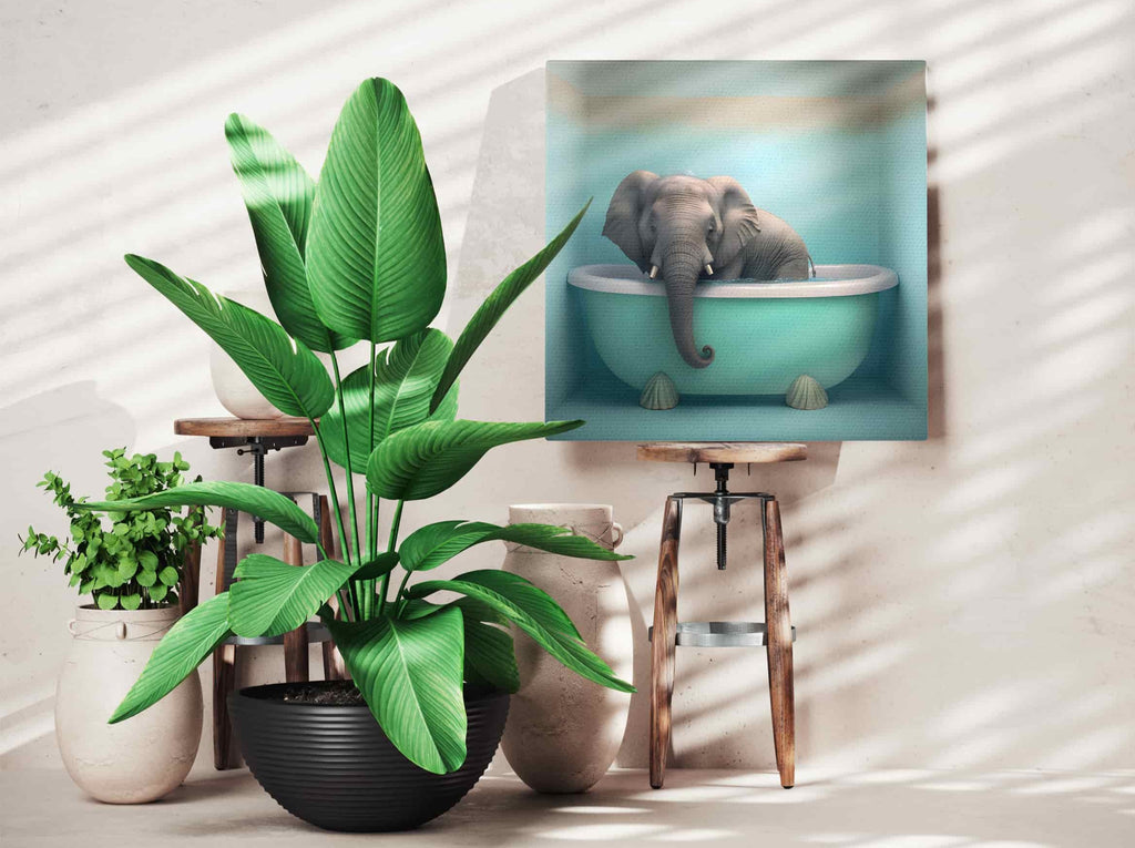 Elephant Canvas Wall Art Print | Canvas wall art print by Wall Nostalgia. Made in Calgary, Canada, canvas wall art canada, canvas prints canada, canvas art canada, Elephant Canvas Wall Art, Canvas Wall Art Bathroom, Kids bathroom art, Kids bathroom prints, Kids Bathroom Wall Art, Kids Toilet Art Funny, Bathroom Art