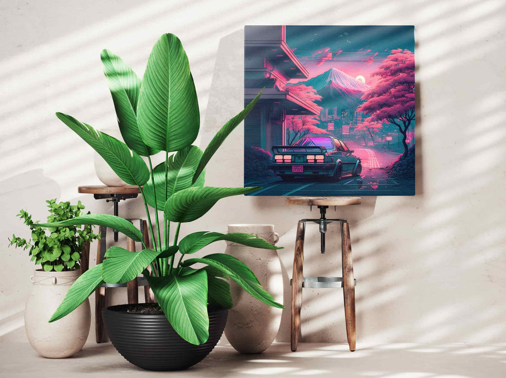 Synthwave Car Print | Canvas wall art print by Wall Nostalgia. Custom Canvas Prints, Made in Calgary, Canada | Large canvas prints, canvas wall art canada, canvas prints canada, canvas art canada, synthwave art, synthwave aestehetic, retrowave art, retrowave aesthetic, vaporwave art, vaporwave aesthetic, Synthwave car