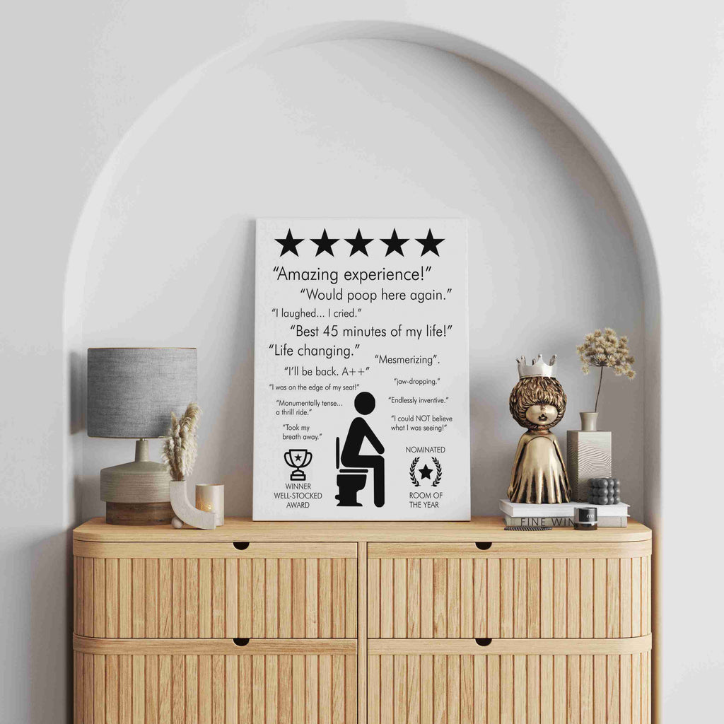 Bathroom Review Canvas Print | Canvas wall art print by Wall Nostalgia. Custom Canvas Prints, Made in Calgary, Canada | Large canvas print, framed canvas prints, bathroom review art print canada, bathroom review poster, bathroom review sign, bathroom art prints, bathroom art ideas, bathroom art, bathroom wall art print