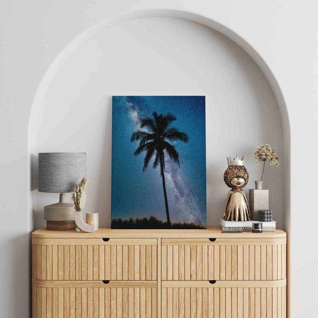 Night Sky Palm Tree Canvas Art Prints | Canvas wall art print by Wall Nostalgia. Custom Canvas Prints, Made in Calgary, Canada | Large canvas prints, framed canvas prints, Palm Tree Canvas Print | Palm Tree Print, Palm Tree Wall Art, Palm Tree Art Print, Palm Tree Wall Decor, Palm Tree Art, Palm Tree Canvas Art, Canvas