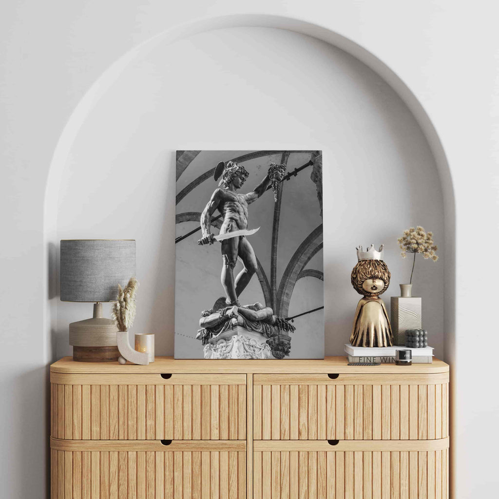 Perseus and the Head of Medusa Print | Canvas wall art print by Wall Nostalgia. Custom Canvas Prints, Made in Calgary, Canada | Large canvas prints, canvas prints, Perseus Canvas Print | Perseus and Medusa Art Print, Greek Statue Print, Greek Print, Greek Mythology Art, Perseus Medusa Print, Greek Art, Perseus Medusa