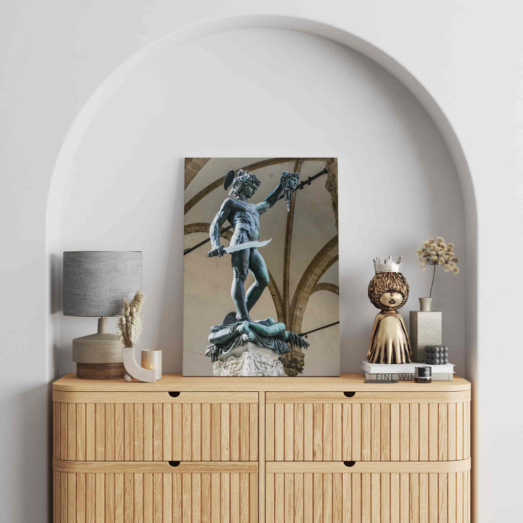 Perseus and Medusa Print | Canvas wall art print by Wall Nostalgia. Custom Canvas Prints, Made in Calgary, Canada | Large canvas prints, framed canvas prints, Greek Canvas Art Print | Perseus and Medusa, Perseus with the Head of Medusa, Greek Print, Greek Mythology Print, Greek Art Print, Perseus killing medusa, medusa
