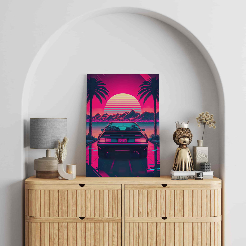 Retro Synthwave Car Print | Canvas wall art print by Wall Nostalgia. Custom Canvas Prints, Made in Calgary, Canada | Large canvas prints, framed canvas prints, Retro Synthwave Canvas Print, Synthwave Wall Art, Synthwave Canvas, Synthwave Art, Vaporwave Print, Vaporwave Wall Art, Vaporwave Canvas Art, Retro vaporwave